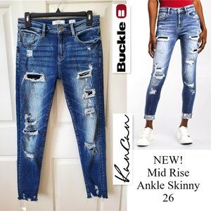 NEW!  BUCKLE KANCAN Distressed Mid Rise Ankle Skinny Stretch Jeans 26